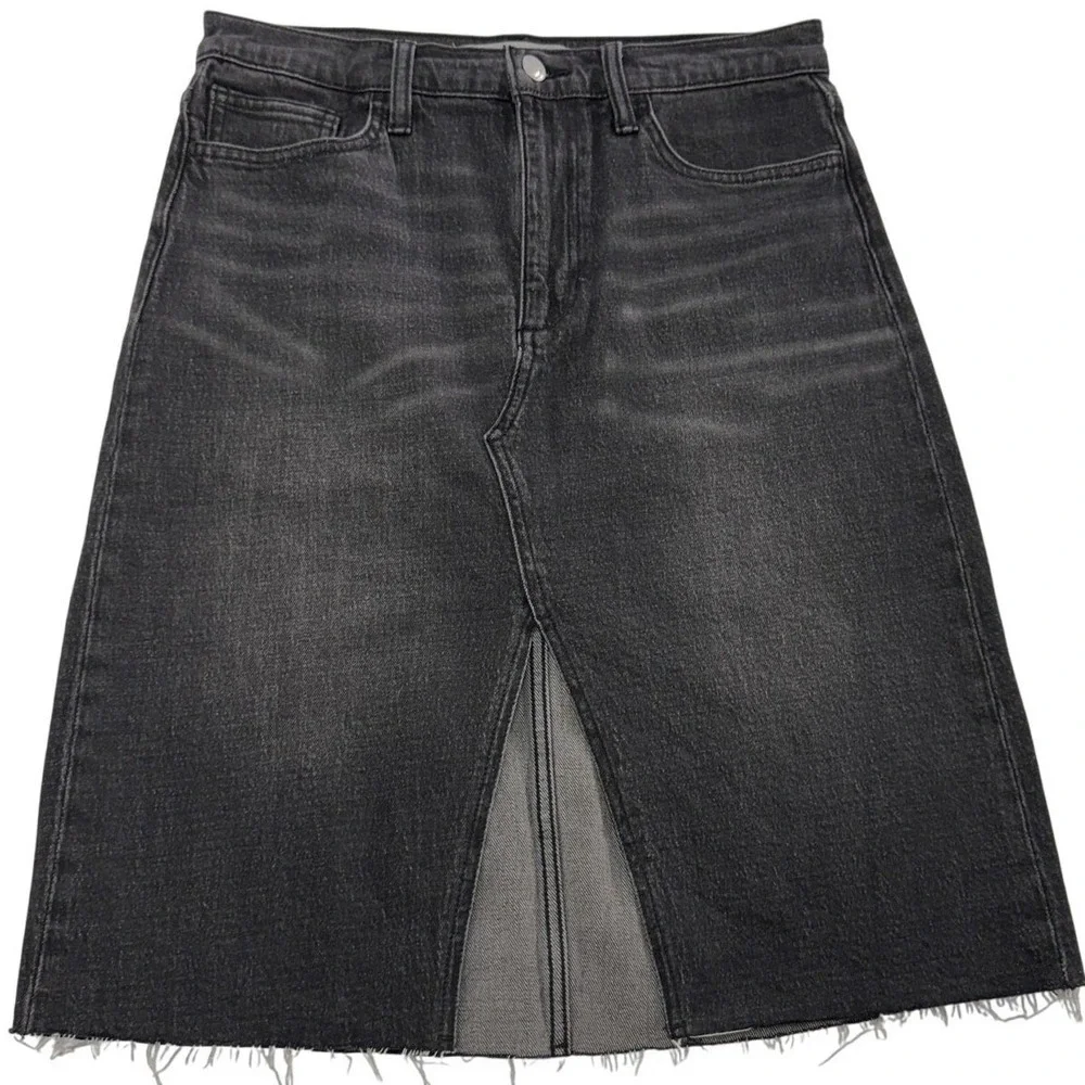 Joes Jeans Skirt Women‎ 28 Black Denim High Rise Nerine Raw Hem Front Slit